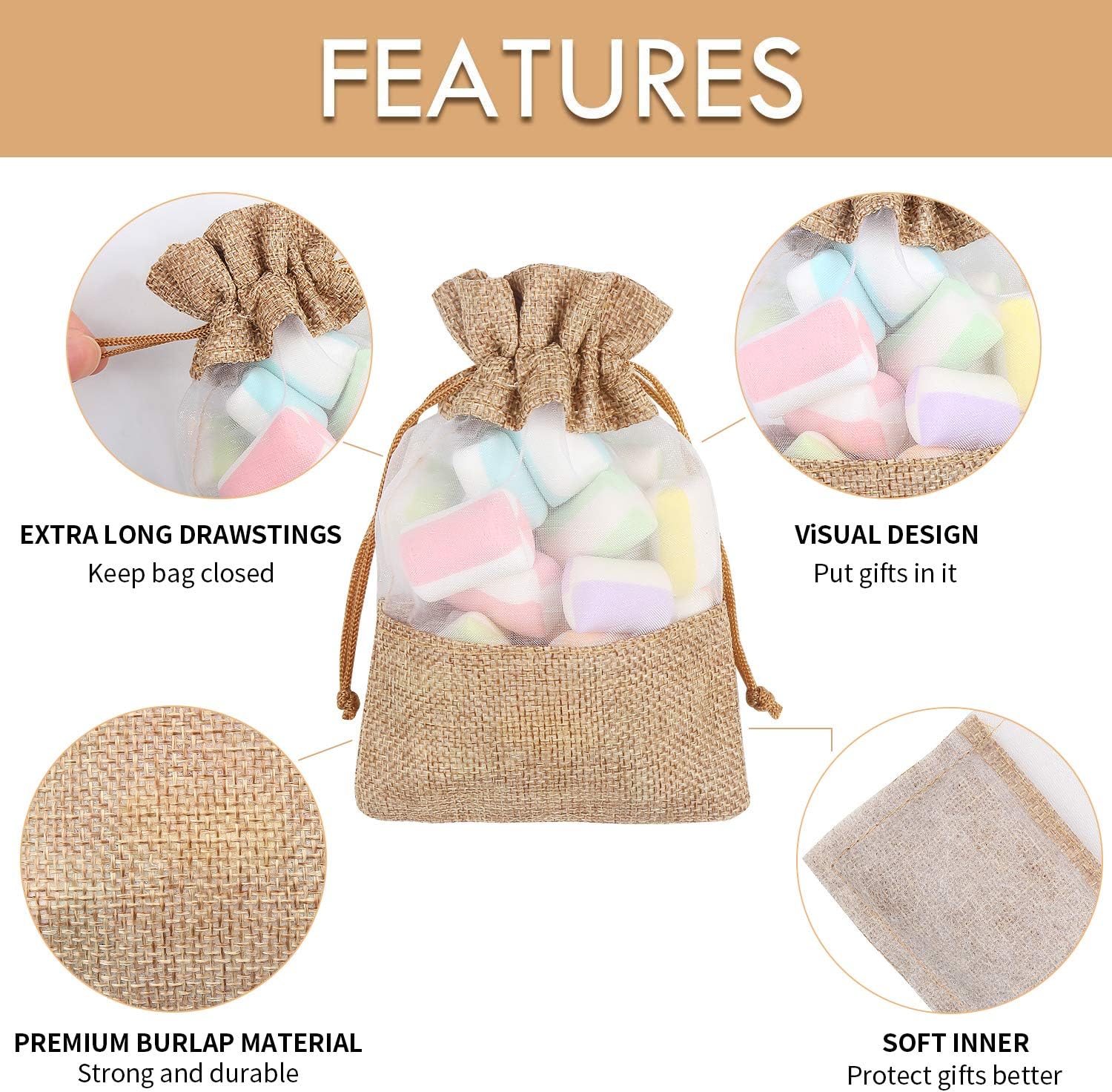CCINEE 24PCS Burlap Drawstring Gift Bag, Mesh See Through Gift Bags With drawstring 4x6 Inch Organza Treat Pouch for Jewelry Wedding Baby Shower Easter Soap Party Favor